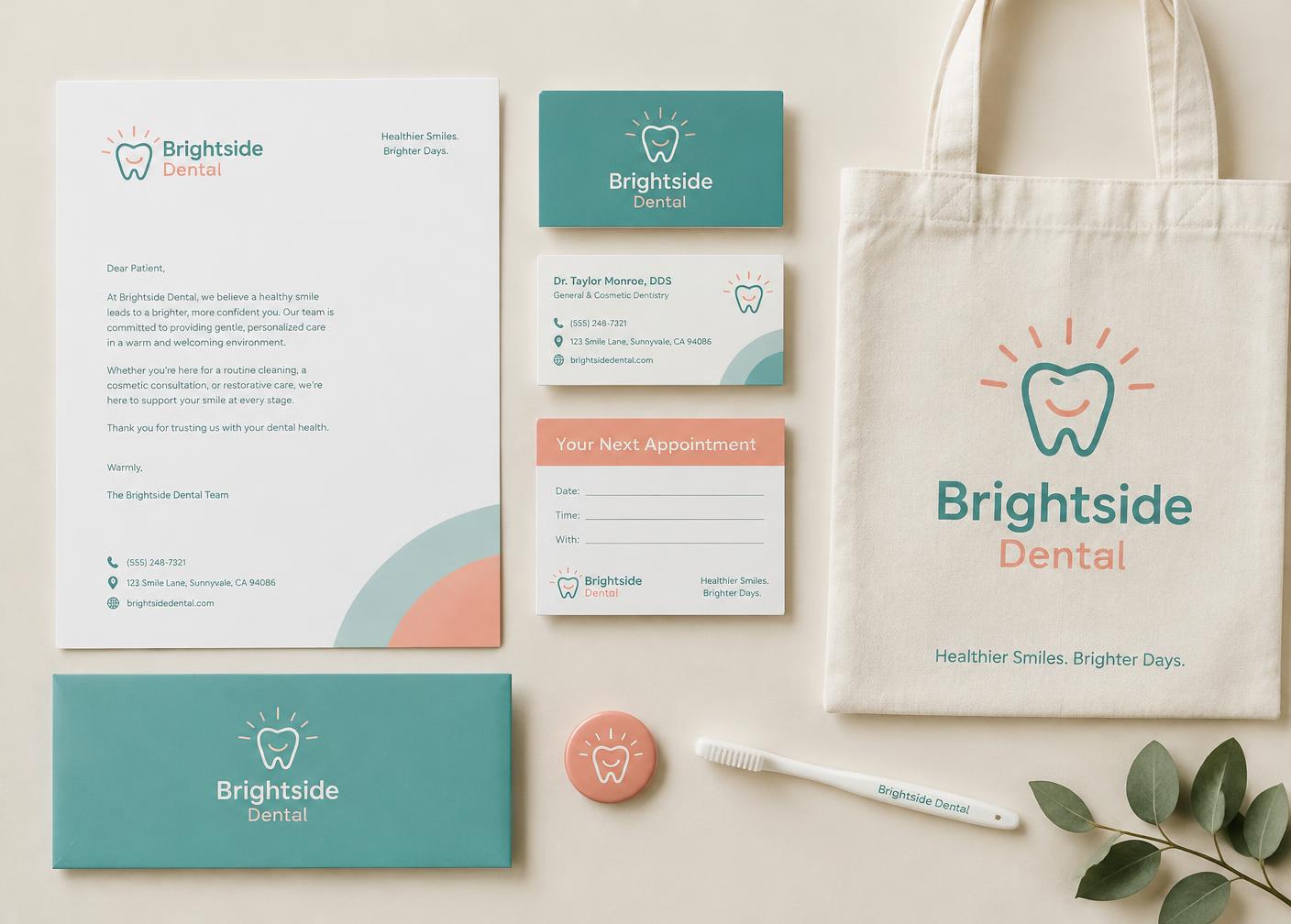 Brightside Dental, an original illustrative branding concept, not client work